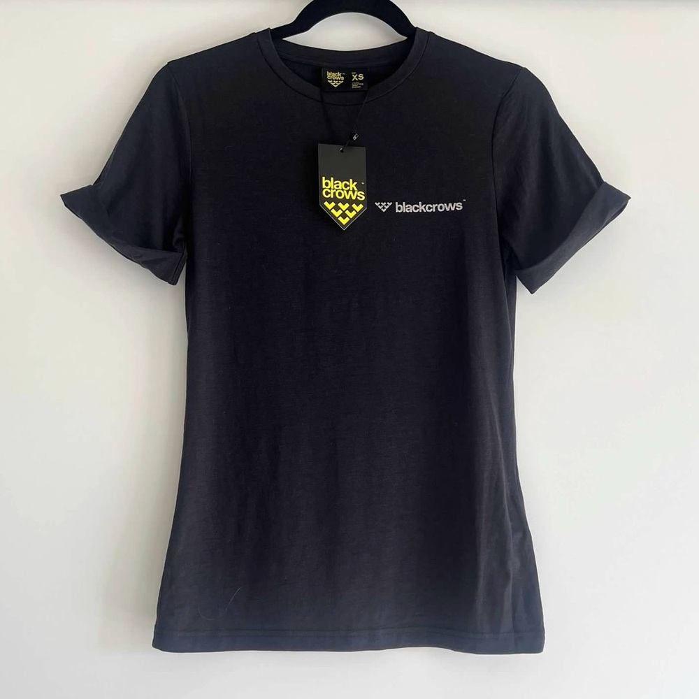 Black Crows 100% Merino Wool Short Sleeve Logo Tee Size XS NWT in Black